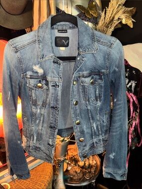 American Eagle Outfitters Light Blue Distressed Denim Jacket